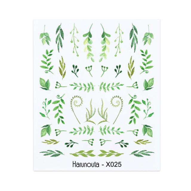 1PC Leaves Flowers Ink Blooming Nail Sticker 3D Geometric Lines Decals Summer DIY Slider For Manicuring Nail Art Watermarks