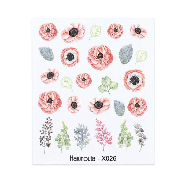 1PC Leaves Flowers Ink Blooming Nail Sticker 3D Geometric Lines Decals Summer DIY Slider For Manicuring Nail Art Watermarks