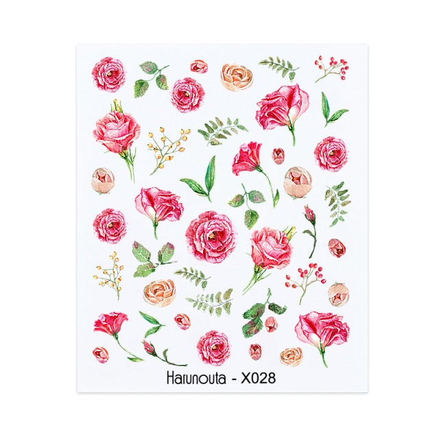 1PC Leaves Flowers Ink Blooming Nail Sticker 3D Geometric Lines Decals Summer DIY Slider For Manicuring Nail Art Watermarks