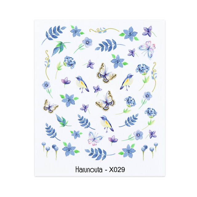 1PC Leaves Flowers Ink Blooming Nail Sticker 3D Geometric Lines Decals Summer DIY Slider For Manicuring Nail Art Watermarks