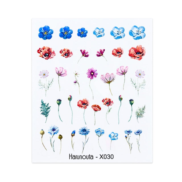 1PC Leaves Flowers Ink Blooming Nail Sticker 3D Geometric Lines Decals Summer DIY Slider For Manicuring Nail Art Watermarks