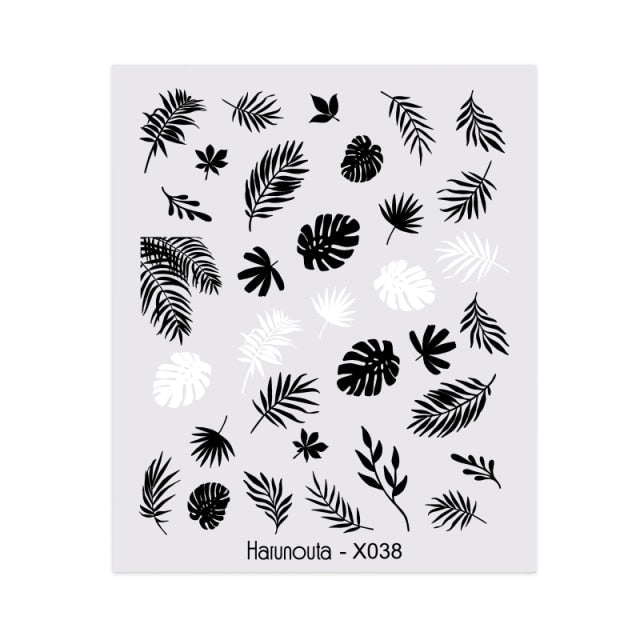1PC Leaves Flowers Ink Blooming Nail Sticker 3D Geometric Lines Decals Summer DIY Slider For Manicuring Nail Art Watermarks