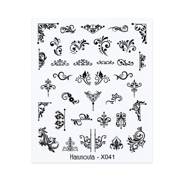 1PC Leaves Flowers Ink Blooming Nail Sticker 3D Geometric Lines Decals Summer DIY Slider For Manicuring Nail Art Watermarks