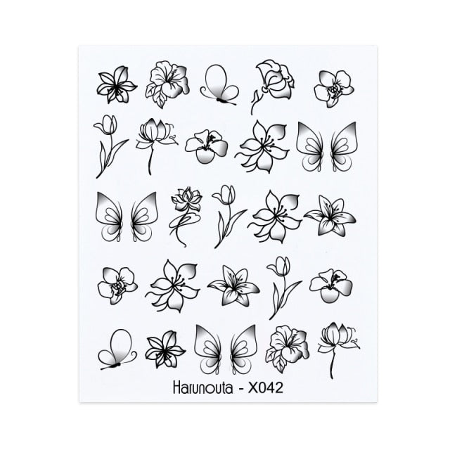 1PC Leaves Flowers Ink Blooming Nail Sticker 3D Geometric Lines Decals Summer DIY Slider For Manicuring Nail Art Watermarks
