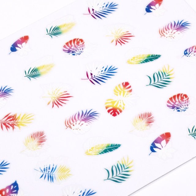 1PC Leaves Flowers Ink Blooming Nail Sticker 3D Geometric Lines Decals Summer DIY Slider For Manicuring Nail Art Watermarks