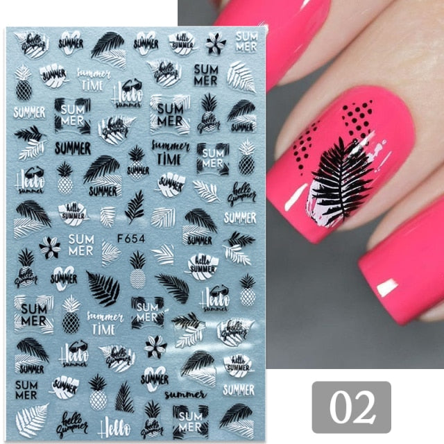 Gold Silver 3D DIY Sticker Leaf Leaves Flower Stickers for Nails Laser Holpgraphics Transfer Decal Spring Summer Series Slider