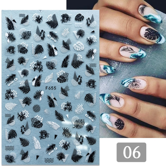 Gold Silver 3D DIY Sticker Leaf Leaves Flower Stickers for Nails Laser Holpgraphics Transfer Decal Spring Summer Series Slider