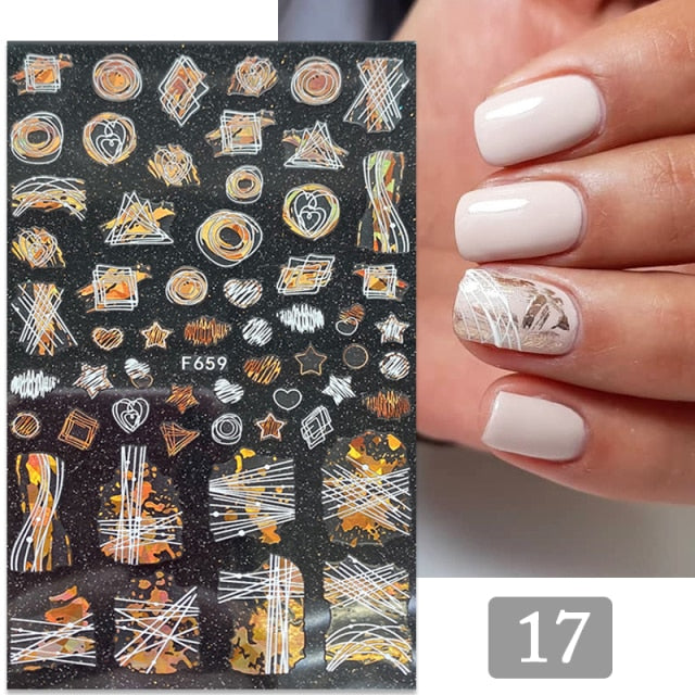 Gold Silver 3D DIY Sticker Leaf Leaves Flower Stickers for Nails Laser Holpgraphics Transfer Decal Spring Summer Series Slider