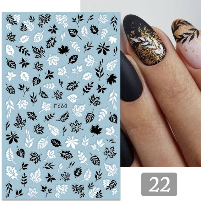 Gold Silver 3D DIY Sticker Leaf Leaves Flower Stickers for Nails Laser Holpgraphics Transfer Decal Spring Summer Series Slider