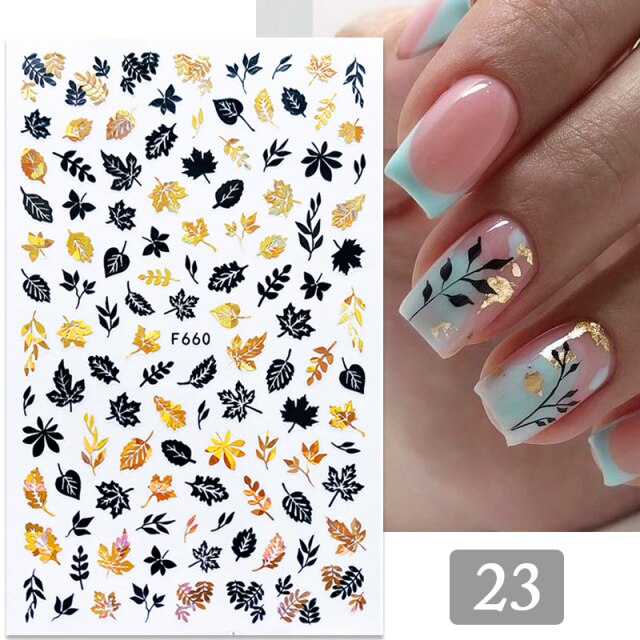 Gold Silver 3D DIY Sticker Leaf Leaves Flower Stickers for Nails Laser Holpgraphics Transfer Decal Spring Summer Series Slider