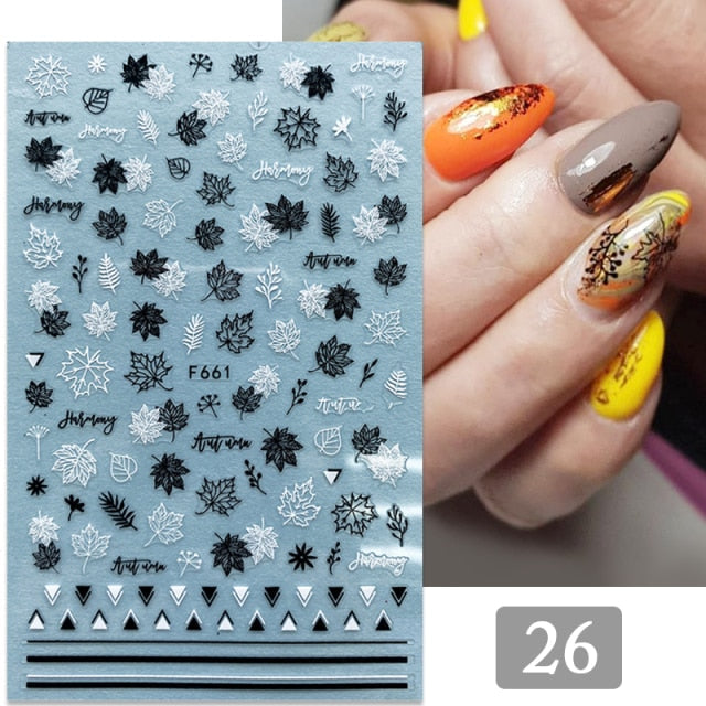 Gold Silver 3D DIY Sticker Leaf Leaves Flower Stickers for Nails Laser Holpgraphics Transfer Decal Spring Summer Series Slider