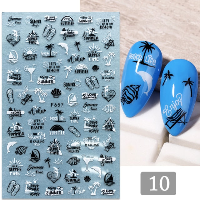 Gold Silver 3D DIY Sticker Leaf Leaves Flower Stickers for Nails Laser Holpgraphics Transfer Decal Spring Summer Series Slider