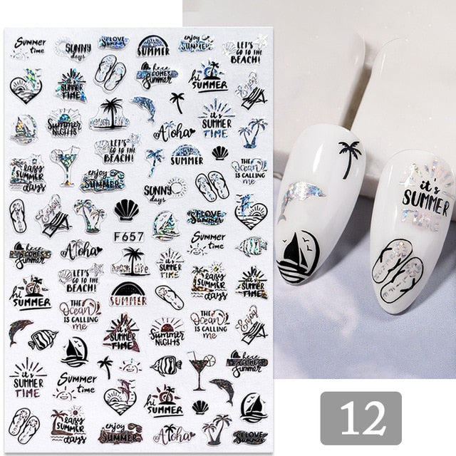 Gold Silver 3D DIY Sticker Leaf Leaves Flower Stickers for Nails Laser Holpgraphics Transfer Decal Spring Summer Series Slider