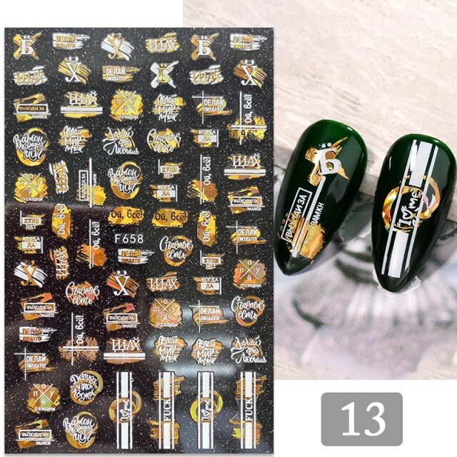 Gold Silver 3D DIY Sticker Leaf Leaves Flower Stickers for Nails Laser Holpgraphics Transfer Decal Spring Summer Series Slider