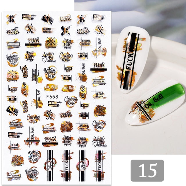 Gold Silver 3D DIY Sticker Leaf Leaves Flower Stickers for Nails Laser Holpgraphics Transfer Decal Spring Summer Series Slider
