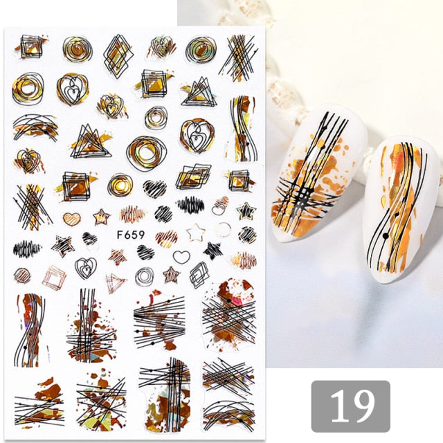Gold Silver 3D DIY Sticker Leaf Leaves Flower Stickers for Nails Laser Holpgraphics Transfer Decal Spring Summer Series Slider