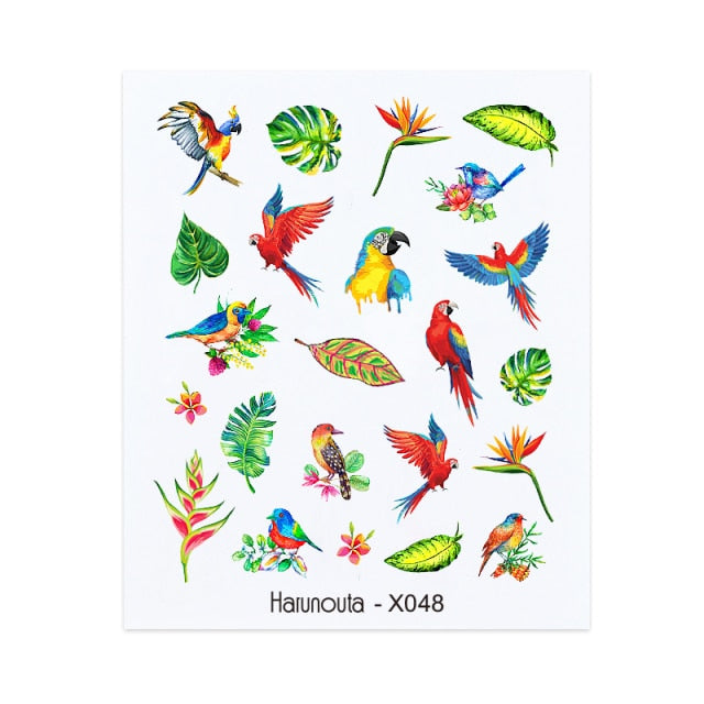 Gold Silver 3D DIY Sticker Leaf Leaves Flower Stickers for Nails Laser Holpgraphics Transfer Decal Spring Summer Series Slider