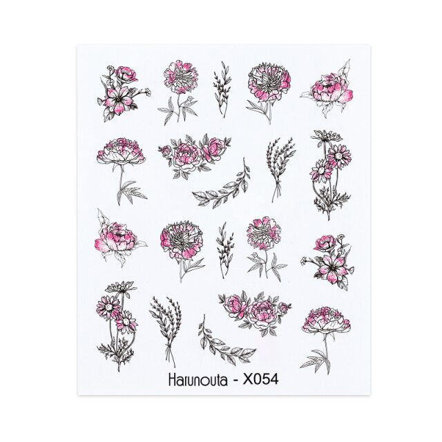 Gold Silver 3D DIY Sticker Leaf Leaves Flower Stickers for Nails Laser Holpgraphics Transfer Decal Spring Summer Series Slider