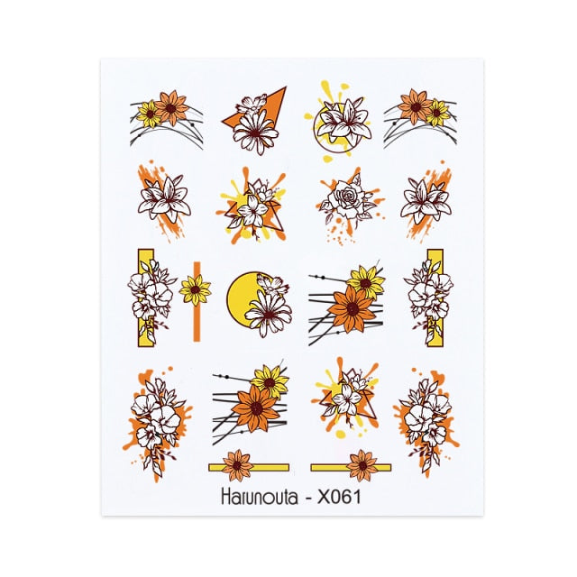Gold Silver 3D DIY Sticker Leaf Leaves Flower Stickers for Nails Laser Holpgraphics Transfer Decal Spring Summer Series Slider