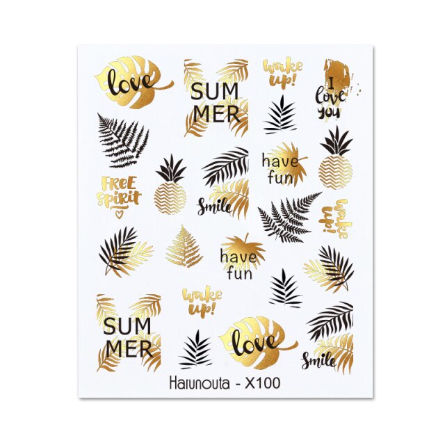 Gold Silver 3D DIY Sticker Leaf Leaves Flower Stickers for Nails Laser Holpgraphics Transfer Decal Spring Summer Series Slider
