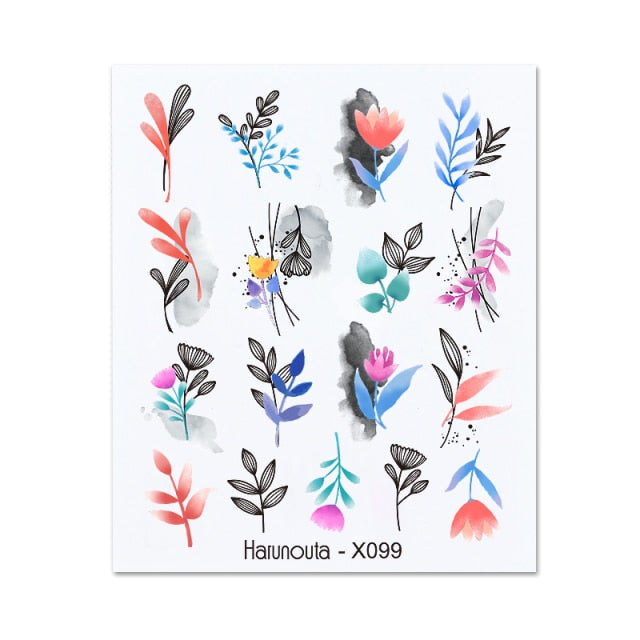 Gold Silver 3D DIY Sticker Leaf Leaves Flower Stickers for Nails Laser Holpgraphics Transfer Decal Spring Summer Series Slider