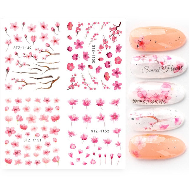 4pcs/Set Leaf Flowers Water Nail Decals Stickers Abstract Floral Sliders Manicure Nail Art Decorations for Summer TRSTZ1137-1180