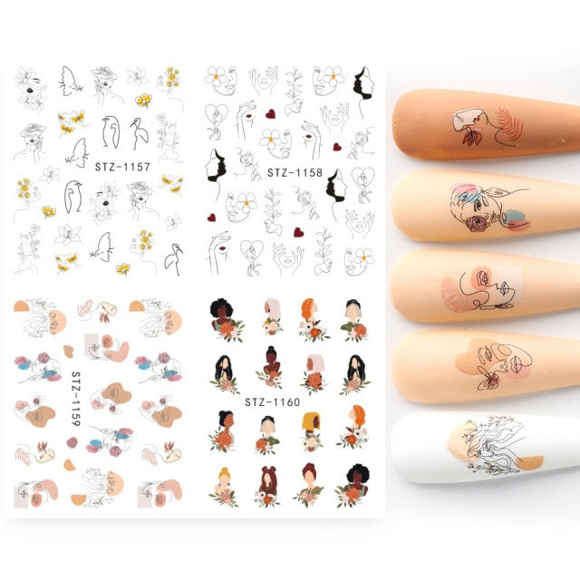 4pcs/Set Leaf Flowers Water Nail Decals Stickers Abstract Floral Sliders Manicure Nail Art Decorations for Summer TRSTZ1137-1180