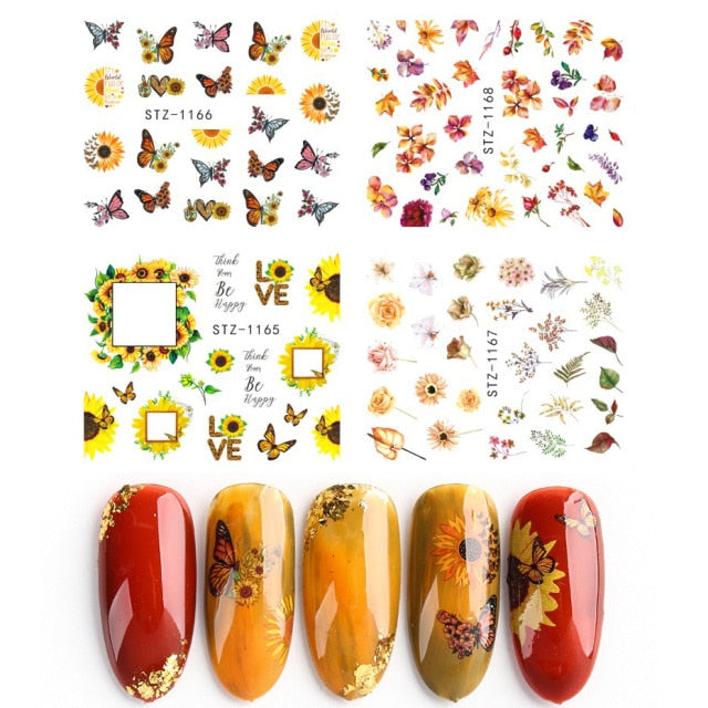 4pcs/Set Leaf Flowers Water Nail Decals Stickers Abstract Floral Sliders Manicure Nail Art Decorations for Summer TRSTZ1137-1180