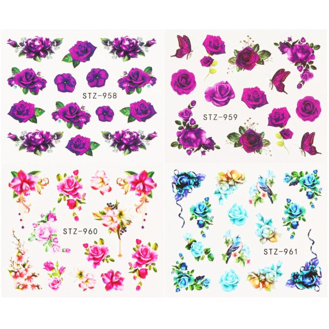 4pcs/Set Leaf Flowers Water Nail Decals Stickers Abstract Floral Sliders Manicure Nail Art Decorations for Summer TRSTZ1137-1180