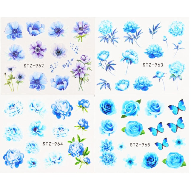 4pcs/Set Leaf Flowers Water Nail Decals Stickers Abstract Floral Sliders Manicure Nail Art Decorations for Summer TRSTZ1137-1180