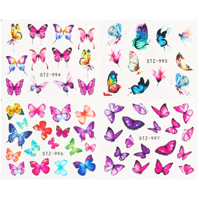 4pcs/Set Leaf Flowers Water Nail Decals Stickers Abstract Floral Sliders Manicure Nail Art Decorations for Summer TRSTZ1137-1180