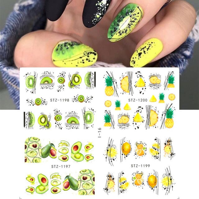 4pcs/Set Leaf Flowers Water Nail Decals Stickers Abstract Floral Sliders Manicure Nail Art Decorations for Summer TRSTZ1137-1180