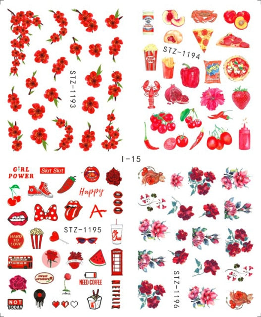 4pcs/Set Leaf Flowers Water Nail Decals Stickers Abstract Floral Sliders Manicure Nail Art Decorations for Summer TRSTZ1137-1180