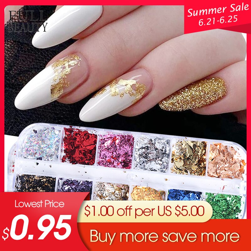 Sparkly Foil Nails Sequins Irregular Aluminum Gold Red Summer Design Set Nail Glitter Flakes Gel DIY Manicure Accessories CH950