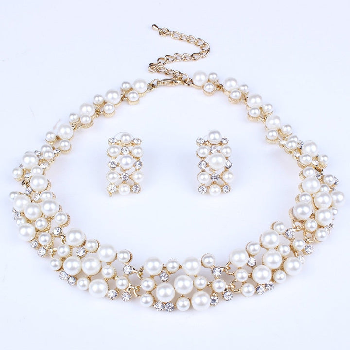 Fashion Pearl Jewelry Sets For Women African Beads Jewelry Set Gold Wedding Crystal Bridal Dubai Necklace Jewelery Costume
