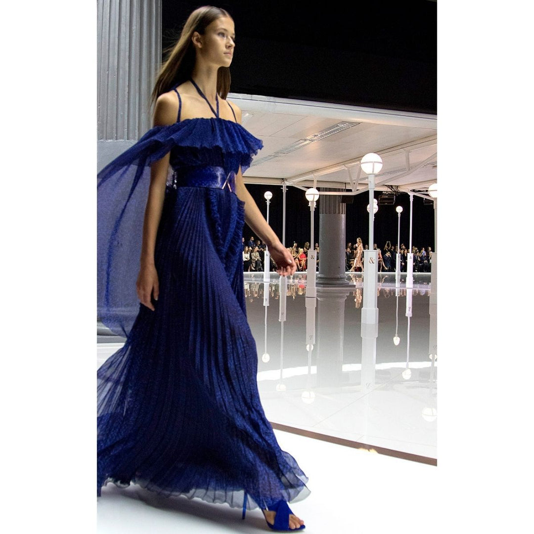 Blue Silk Ball Cape Gown