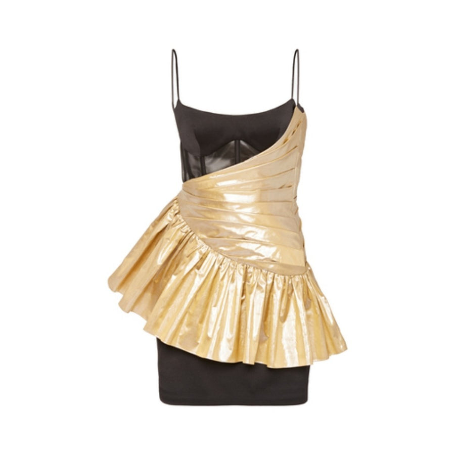Rasario-Draped Metallic Silk And Crepe Mini Dress - Runway Catalog