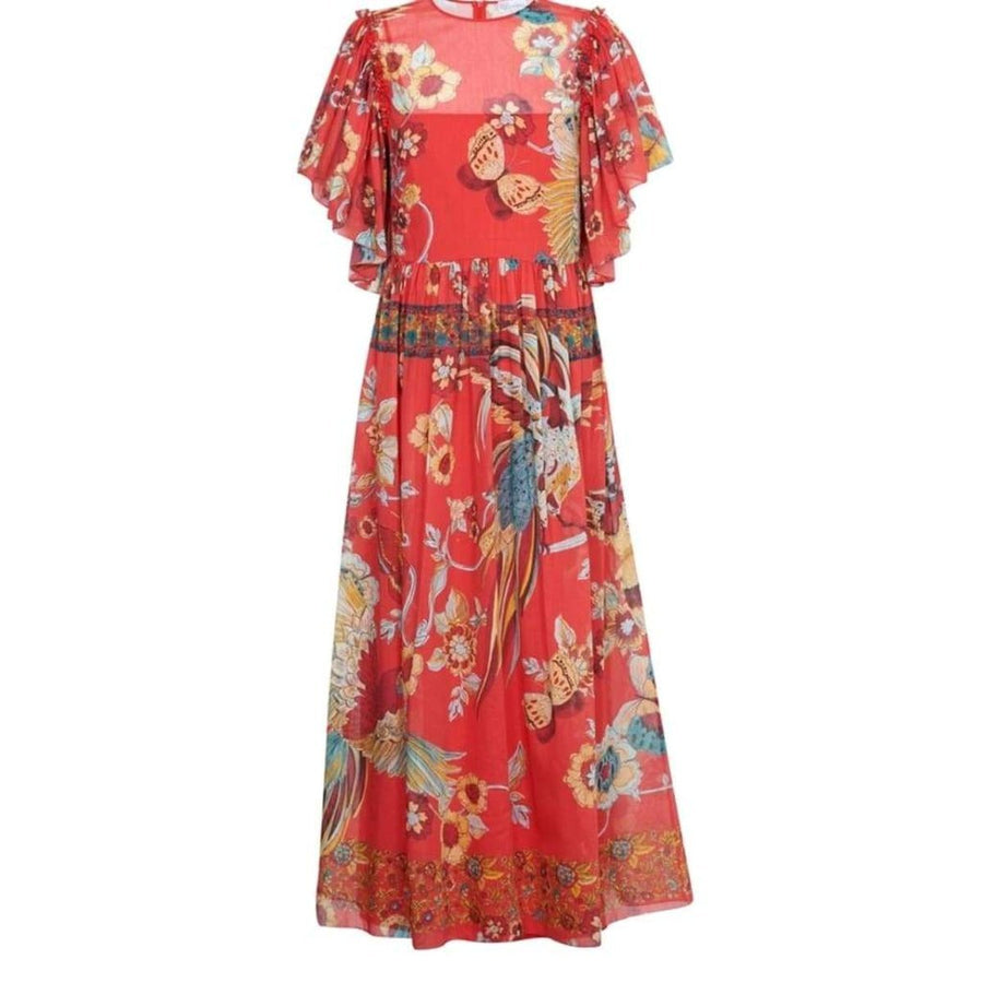 Red Valentino-Bird of Paradise-Print Silk Blend Dress - Runway Catalog