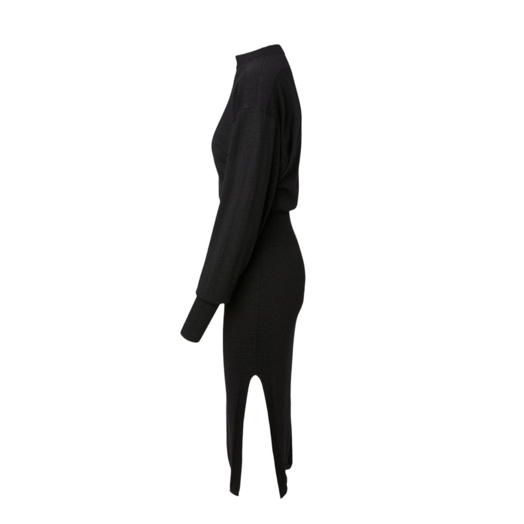Wool-Blend Mockneck Midi Dress