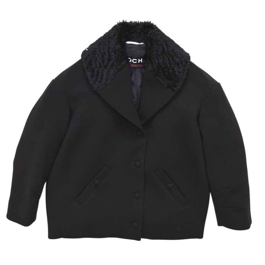 Rochas-Black Fur Astrakan Collar Jacket - Runway Catalog