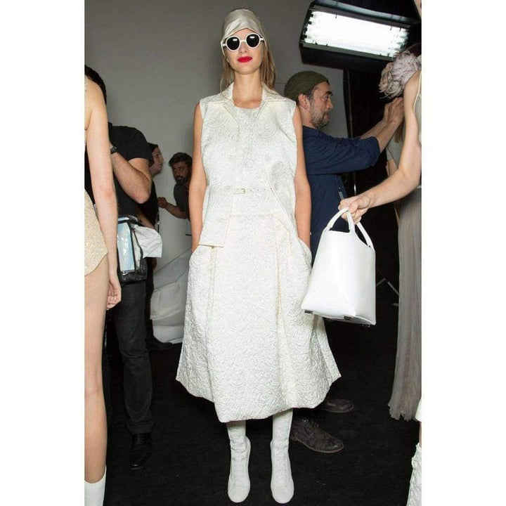 Knee Length White Jacquard Skirt