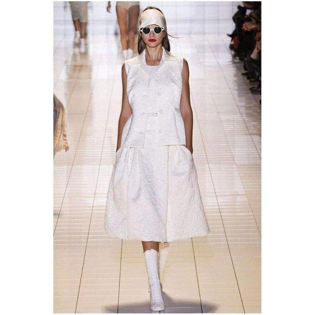 Rochas-Knee Length White Jacquard Skirt - Runway Catalog