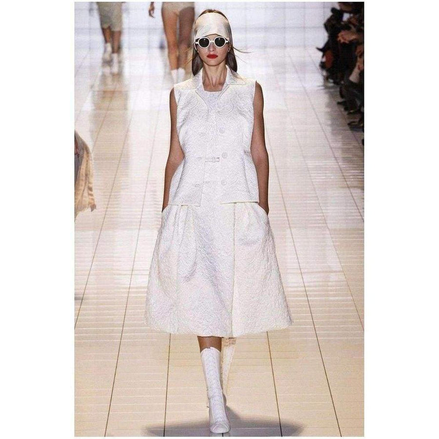 Rochas-Knee Length White Jacquard Skirt - Runway Catalog