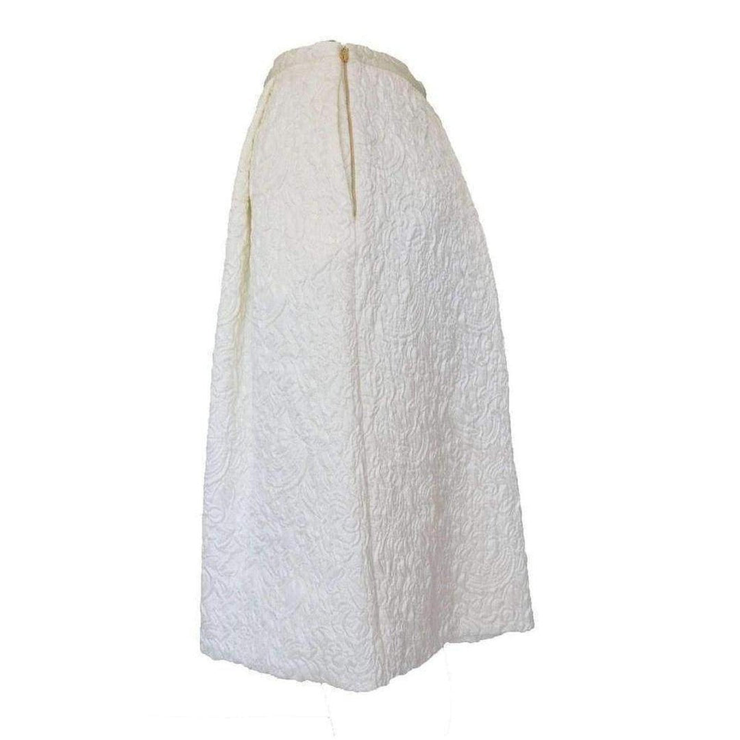 Knee Length White Jacquard Skirt