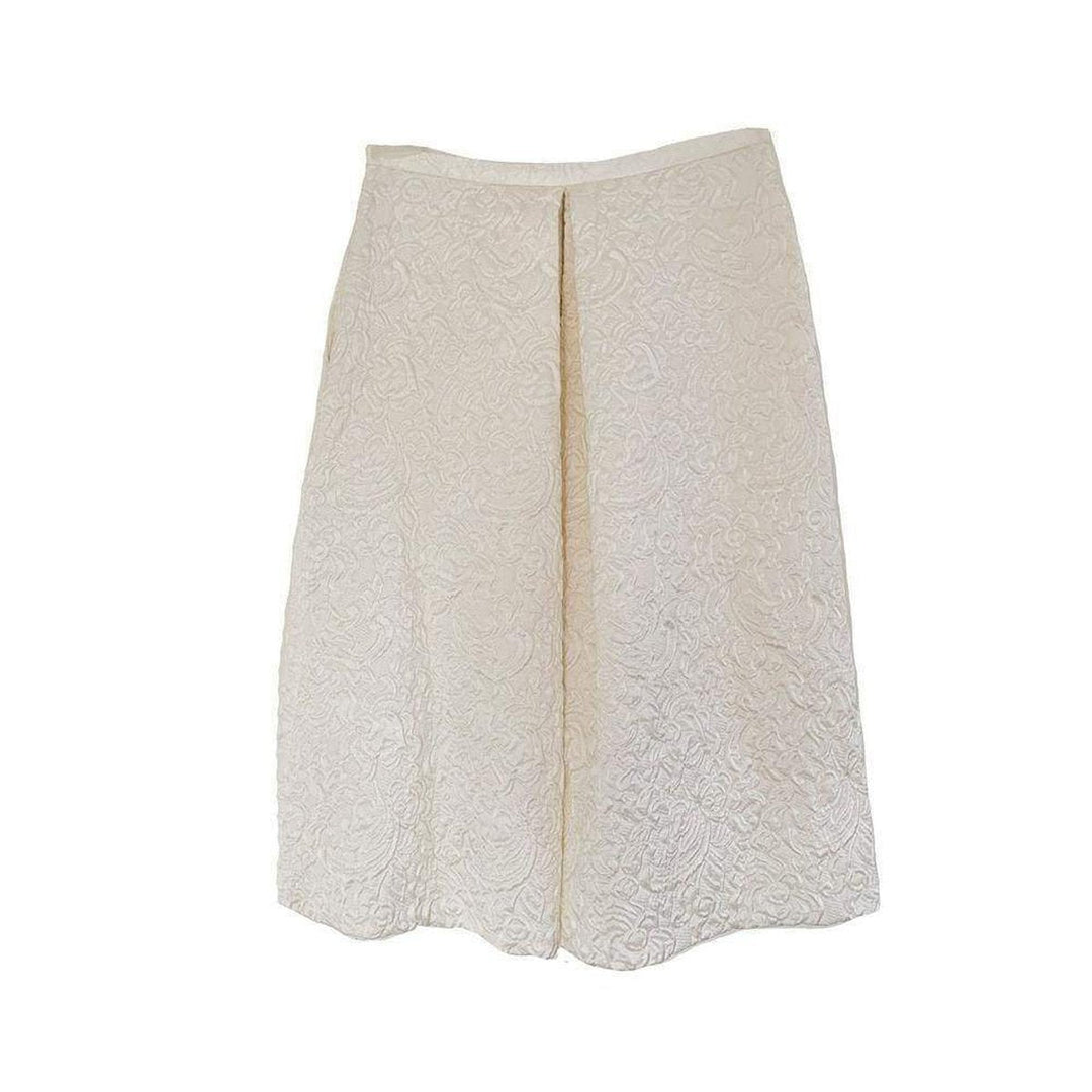Knee Length White Jacquard Skirt