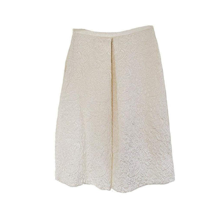 Knee Length White Jacquard Skirt
