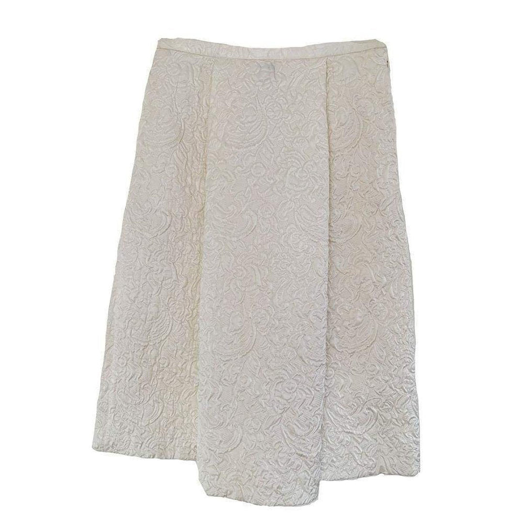 Knee Length White Jacquard Skirt