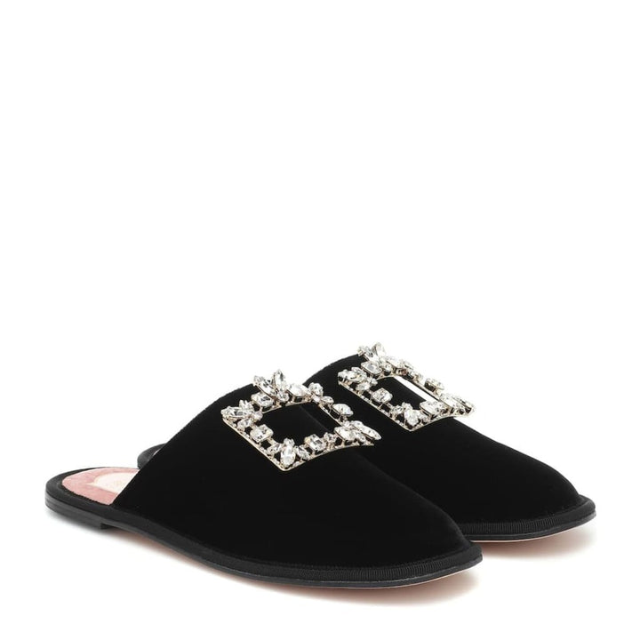 Hotel Vivier Crystal-buckle Velvet Slippers