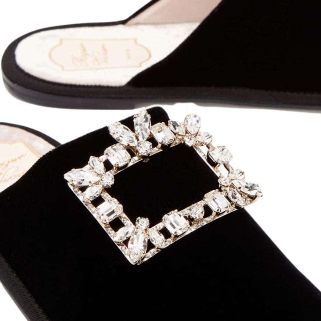 Hotel Vivier Crystal-buckle Velvet Slippers