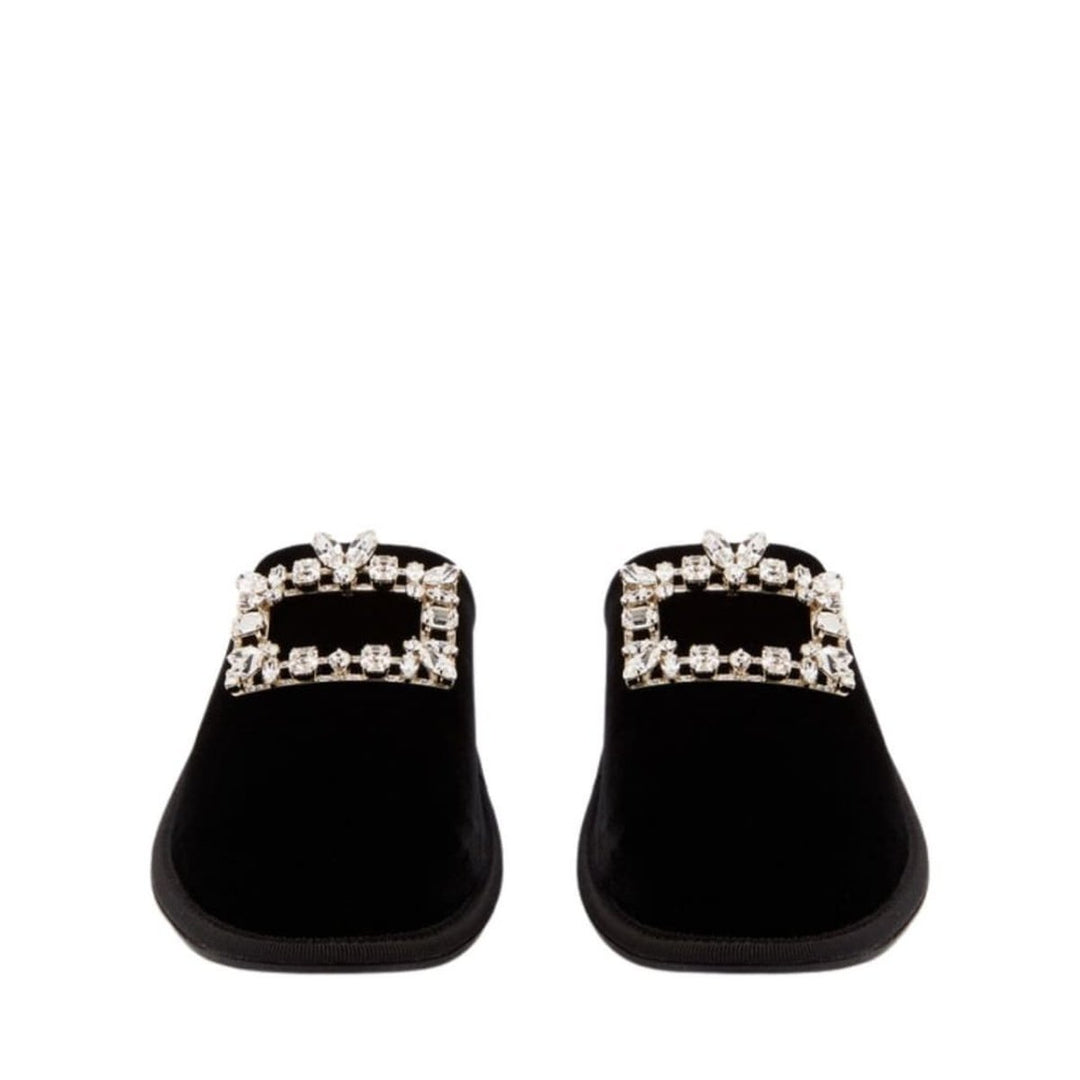 Hotel Vivier Crystal-buckle Velvet Slippers